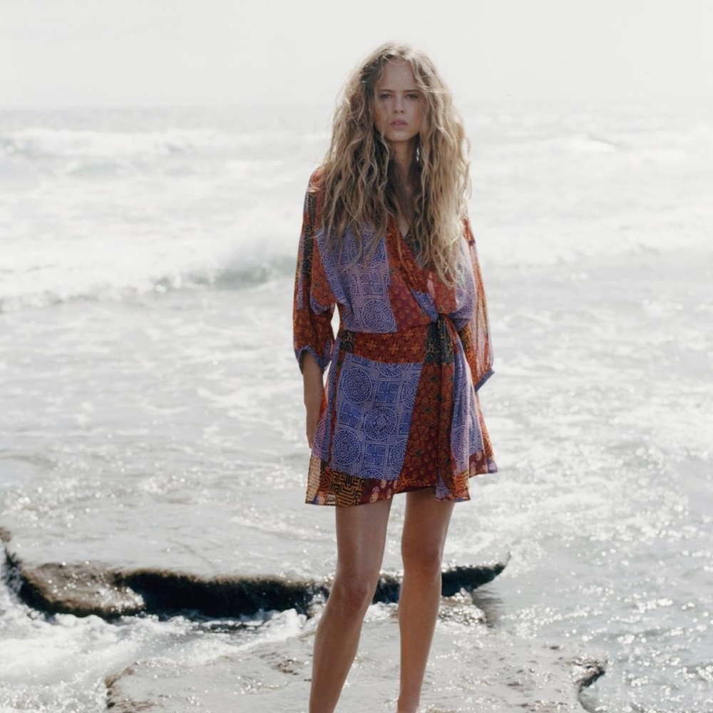 Zara Multicolor Patchwork Faux Wrap Dress